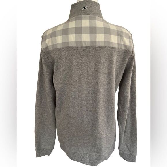 Vineyard Vines JERSEY 1/4 ZIP BUFFALO CHECK SHOULDER GRAY HEATHER size S - Picture 3 of 6